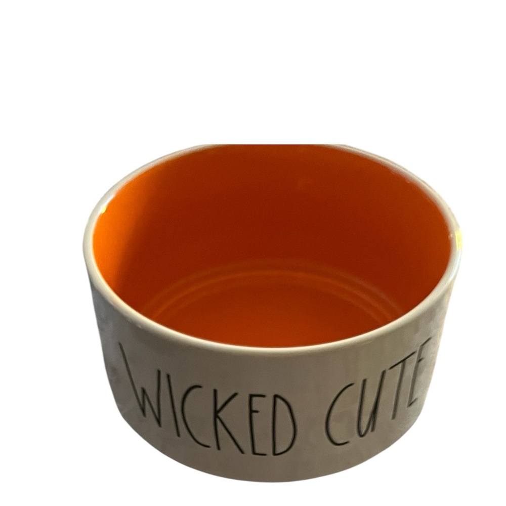 Rae Dunn Wicked Cute White and Orange Pet Bowl NWT